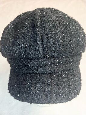 Vintage Y2K Textured Black Tweed Newsboy Cap Cabbie Hat